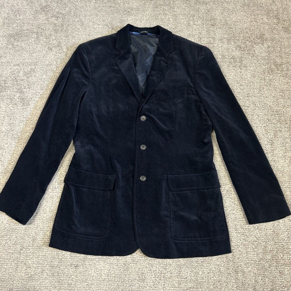 J Crew Blazer Jacket Mens 40R Black Corduroy Sport Coat Cotton Vintage